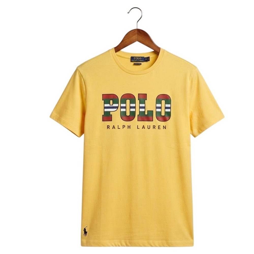 Polo Ralph Lauren Yellow Graphic Logo Custom Slim Fit Cotton T-Shirt Tee L